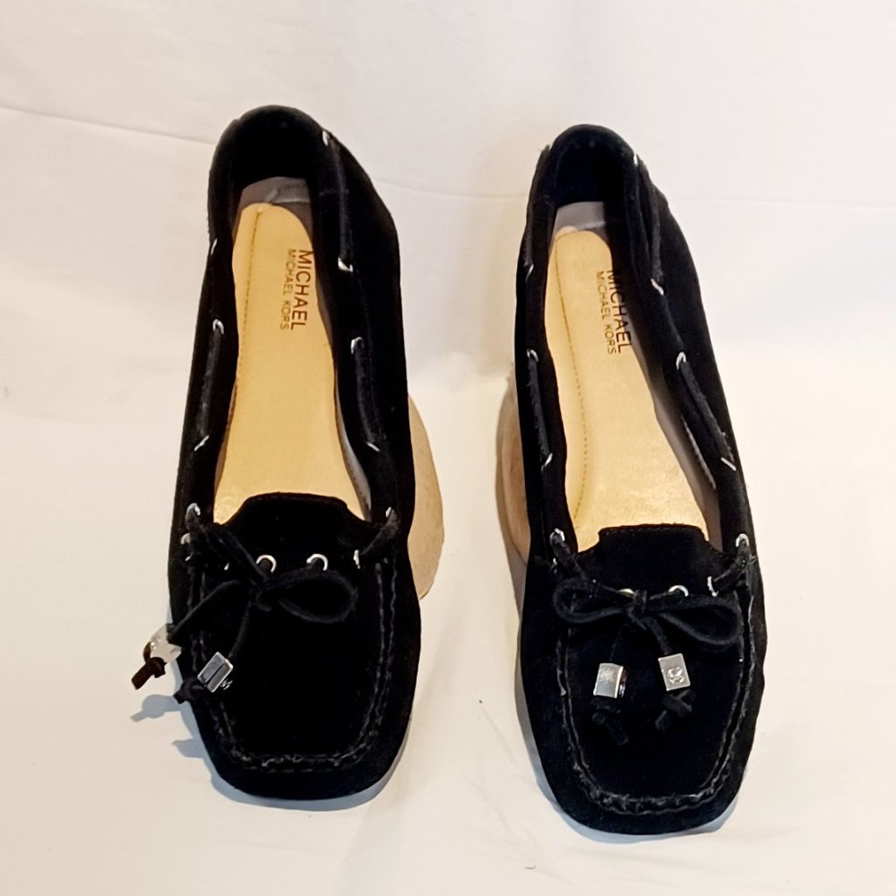 Michael Kors Black Suede Moccasin Flats square toe sz 7